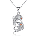 Стерлинговый серебр Двойной дельфин Мать и ребенок CZ Crystal Pendant